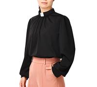 CAMDOM Chiesa Sacerdote Clero Camicia da Donna Autunno/Inverno Lanterna Manica Lunga Camicia a Pieghe Frontale con Inserto Linguetta Colletto Stand
