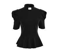 CAMDOM Clero camicia chiesa a maniche corte camicia sacerdote costume per l'estate nero, Stile04, 4XL