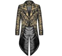 CAMDOM Giacca gotica medievale da uomo, stile steampunk, per costume di Halloween, Oro, L