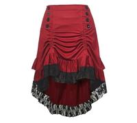 CAMDOM Gonna vittoriana Steampunk da Donna, Stile Gotico, Vintage, Taglie Forti, Costume Cosplay Alto e Basso, Rosso, S