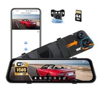 CAMECHO 1080P Retrovisor 9,66 Pollici Mirror Dash CAM Auto con 2 Telecamere 720P, Anteriore 150° e Posteriore Dashcam 120° con Linea Inversa, Visione Notturna, Sensore G, Scheda da 64 GB WIFI APP
