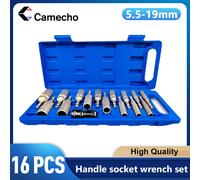 Camecho 16 pezzi con codolo esagonale, chiave a bussola approfondita, cacciavite per dadi, punte da trapano, set di strumenti, 5,5 mm ~ 19 mm e boccola telescopica