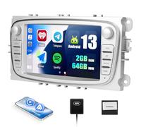 CAMECHO 2+64G Android 13 Autoradio con CarPlay/Android Auto per Ford Focus mk2 Mondeo Cmax Galaxy Smax,7 Pollici HD WiFi GPS Bluetooth RDS/FM EQ Mirror Link(Argento)