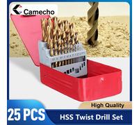 Camecho 25 pezzi 1.0-13mm set di punte elicoidali con codolo tondo set di fori rivestiti in titanio punta da trapano in acciaio ad alta velocità lavorazione del legno