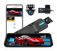 CAMECHO 2K Retrovisor 9,66 Pollici Mirror Dash CAM Auto con 2 Telecamere 1080P, Anteriore 150° e Posteriore Dashcam 120° con Linea Inversa, Visione Notturna, Sensore G, Controllo WIFI APP