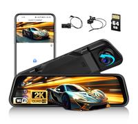 CAMECHO 2K Retrovisor 9,66 Pollici Mirror Dash CAM Coche con 2 Cámara 1080P, Delantera 150° y Trasera Dashcam 120° con Línea inversa, Visión Nocturna, Sensor G, Tarjeta de 64 GB WIFI APP