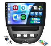 CAMECHO 4+64G 9 Pollici Autoradio Android 15 per Toyota Aygo 2004-2014/PEUGEOT 107/Citroën C1, Bluetooth Radio con Carplay Wireless Android Auto FM/RDS GPS WIFI +Telecamera Posteriore AHD 32EQ