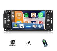 CAMECHO 4+64G Android 15 Autoradio 7 Pollici per Jeep Wrangler Dodge Challenger Compass, Radio Bluetooth con GPS WIFI Wireless Carplay Android Auto RDS FM Mirror Link + Telecamera Posteriore