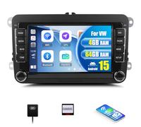 CAMECHO 4+64G Autoradio Android 15 per VW Golf 5 6 Touran Polo Touran con CarPlay/Android/Mirror Link,7" HD TouchScreen Schermo Navigatore WiFi RDS FM USB Bluetooth Comandi al Volante
