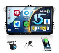 CAMECHO 6+128G Autoradio 9 Pollici Android 15 per Golf 5 6 VW Polo Touran Tiguan Passat B6 B7 Seat Skoda, 8 Core Bluetooth Radio Android Auto Carplay con WIFI GPS FM/RDS + Telecamera Posteriore Canbus