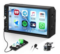 CAMECHO Autoradio 2 Din con Wired Carplay/Android Auto, Autoradio Doppio Din con Mirror Link Bluetooth Sistema a Mani Libere 7 Pollici Schermo Radio FM USB AUX +Telecamera Posteriore