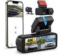 CAMECHO Dashcam da 3,16" per auto, anteriore e interno, 4 K Full HD, doppia lente regolabile, dashcam per auto, grandangolo 170°, sensore G con registrazione loop e visione notturna per Uber