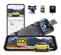 CAMECHO Retrovisore 4K da 9. 66" Mirror Dash CAM Coche con Cámara 1080P, Delantera 150° e Trasera Dashcam 120° con ADAS e BSD Línea Inversa, Visión Nocturna, Sensor G, GPS e Tarjeta de 64 GB WIFI