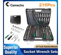Camecho Set di attrezzi meccanici da 216 pezzi Set di chiavi a bussola da 1/4 "3/8" 1/2 "con Kit di chiavi a cricchetto a 24 denti per moto automobilistiche