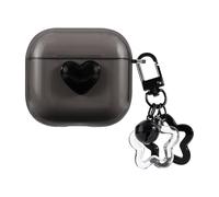 CameCosy Custodia per AirPods 4 2024 con ciondolo a stella, design a cuore nero per donne e ragazze, protettiva antiurto in morbido TPU premium cover per AirPods di 4a generazione
