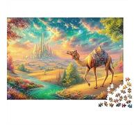 Camel near Stream with Futuristic City Puzzle Da 1000 Pezzi Desert-style Camel Ideale Per I Regali Di Compleanno E Di Natale 70x50cm/1000pcs