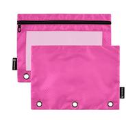 Camelia - Astuccio per matite a 3 anelli, portapenne, astuccio con cerniera, per bambini, scuola, trasparente, tasche personalizzate, 24,9 x 18 cm, 2 confezioni