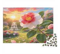 Camelia Giapponese Puzzle in carta spessa Camelia rosso-bianca con fontana e sole confezione puzzle regalo interattivo per anziani 52x38cm/1000 pezzi