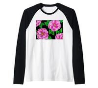 Camelia Rosa con Motivo Floreale Fucsia Maglia con Maniche Raglan