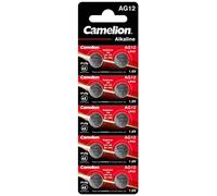 Camelion 12051012 - Batteria alcalina a bottone senza mercurio AG12/LR43/LR1142/386 da 1,5 Volt, set da 10 pezzi, capacità 108 mAh