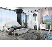 Camera da Letto Bianca Moderna Completa di Letto Matrimoniale con Comodini Integrati Armadio a 2 Ante Scorrevoli Comò con Specchio Testiera in Ecopelle CDLU28 (Solo camera)