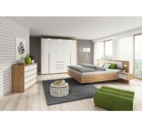 Camera da Letto Completa Bianca e Rovere Design Moderno con Armadio Ante Battenti Letto Matrimoniale e Cassettiera CDLLK10 + LED (camera + rete)