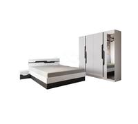 Camera da Letto Completa con Armadio a 4 Ante Battenti Letto Matrimoniale Contenitore con 2 Comodini Set Arredo Camera Moderno Bianca e Nera CDLI7013 (camera + rete)