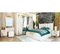 Camera da Letto Completa con Letto Matrimoniale Testiera Imbottita Armadio Ante Scorrevoli Comò e 2 Comodini CDLU34 (letto + rete)