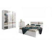 Camera da Letto Completa Contenitore 140x200 cm, Sistema di Sollevamento, Comodini Integrati, Cassettiera, Armadio ad Ante Battenti Ammortizzate, Bianco e Noce CDLU39 (Camera + rete e materasso)