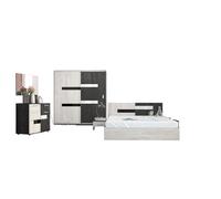 Camera da Letto Completa, Letto Contenitore 160x200 cm, Comò con Specchio, Armadio ad Anta Scorrevole. Arredamento per Camera da letto Bianco e Nero Opaco CMG12 (Solo camera)