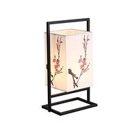 Camera da letto giapponese Comodino lampada, moderna Asian Table Lamp W/Black Metal Telaio, Cuboide tessuto Shade- Luce soffusa Perfetto for Comodino, On/Off (Colore : Prugna)