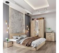 Camera da Letto Matrimoniale Completa di Armadio a 3 Ante con Specchio Letto Due Piazze Comò e 2 Comodini Set Arredo Stile Moderno e Semplice Rovere Naturale CDLI23 (solo camera)