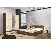 Camera da Letto Matrimoniale Completa di Armadio a 3 Ante e 1 Specchio Letto 160x200 Contenitore e 2 Comodini Set Camera Moderna Noce e Rovere Chiaro CDLI7038 (solo camera)