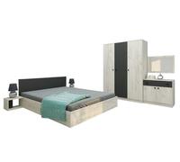 Camera da Letto Matrimoniale Completa Moderna con 1 Armadio a 3 Ante Battenti 1 Letto Matrimoniale con Comodini e 1 Comò con 2 Ante e 1 Cassetto CDMG1 (Bianco Legno e Antracite)