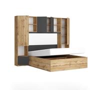 Camera da Letto Matrimoniale Design Moderno Completa con Struttura a Ponte e Letto Contenitore 160x200 cm Set Completo Rovere e Antracite CMG49 (Solo camera)