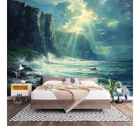 Camera Letto Carta da Parati 450x315 cm Verde Chiaro Fotomurali in TNT alla moda Decorazione da Muro XXL Poster Mural Vista Sull'Oceano Dalla Scogliera Gigante Carta per Pareti Soggiorno Cameretta