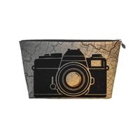 Camera Map Icon Leather Travel Makeup Bag-Waterproof Cosmetic Pouch
