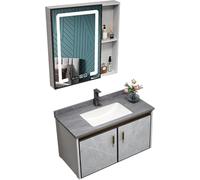Camera Vity Sink Combo, Moderno Set di Armadi A Parete con Rubinetto dell'Acqua Calda Fredda E Armadietto A Specchio con Luci A LED, Camera Antiappannamento Vity con Lavandino, Gary a 2, 70cm/27.5"