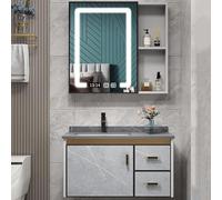 Camera Vity Sink Combo, Moderno Set di Armadi A Parete con Rubinetto dell'Acqua Calda Fredda E Armadietto A Specchio con Luci A LED, Camera Antiappannamento Vity con Lavandino, Gary a 1, 80cm/31.5"