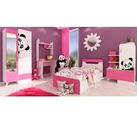 Cameretta Bambina Moderna Bianca e Rosa Completa di Armadio a 2 Ante Battenti con Specchio Letto Singolo Mobiletto e Scrivania CCU18 (camera + rete + materasso)