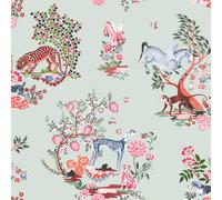 Cameretta Bambini Verde Blu Uovo Anatra Carta da Parati Unicorn Sirene Animali