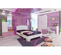 Cameretta Completa con Armadio 2 Ante Scrivania Letto Singolo Mobiletto Cameretta Moderna Cameretta Bambina Camera da Letto Moderna Bianca e Rosa CCU3
