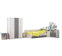Cameretta Completa Elegante, Letto Contenitore 120x190 cm con Cassetti, Cassettiera, Armadio a 3 Ante, Toeletta, Mobili per Cameretta Rovere Chiaro/Antracite Lucido CBG17 (Camera + materasso)