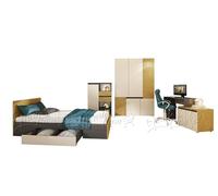 Cameretta Completa Moderna con Letto con Cassetti 90x200 cm, Mobiletto, Armadio, Scrivania con Box, Ante Soft-close, Grafite, Rovere Chiaro e Beige CCU21 (Cameretta + rete e materasso)