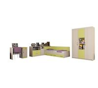 Cameretta Completa Moderna, Letto Contenitore a Una Piazza e Mezza con Cassetti, Scrivania, Cassettiera, Armadio, Mobili per Cameretta Rovere Chiaro/Verde Acqua CBG15 (Camera + materasso)