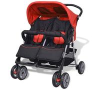 Camerina Passeggino Gemellare in Acciaio Rosso e Nero,Bebè e bimbi,Trasporto bebè,Passeggini(SPU:10108)