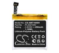 Cameron Sino - Batteria di ricambio per Amazfit A1609, A1619, Stratos, 2 PN: Amazfit PL332728 V, 290 mAh, 1,10 Wh