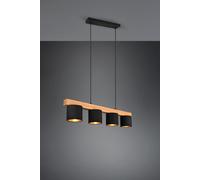 Sospensione CAMDEN barra legno naturale 4 paralumi L.75cm neri R30654002