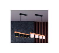CAMERON SOSPENSIONE VINTAGE CON BARRA IN LEGNO E 4 PARALUMI IN TESSUTO BIANCO O NERO LARGHEZZA CM 75
