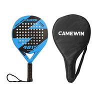 CAMEWIN racchetta Padel Ibrida Carbon + Vetro 38MM 375+/-10g, Pala Paddle, Forma Hybrid, Bilanciamento Medio, Unisex Taglia Unica, Liscia, Custodia Inclusa, Padel Racket One Size (Nero/Blu)